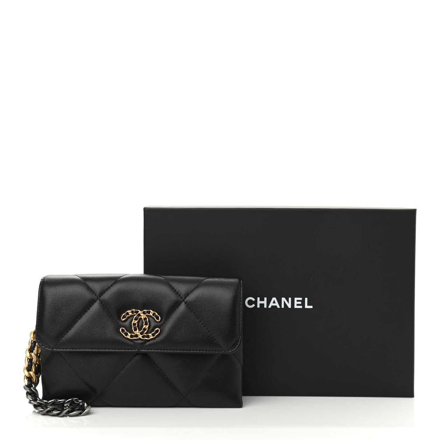 Lambskin Quilted Chanel 19 Flap Clutch Black