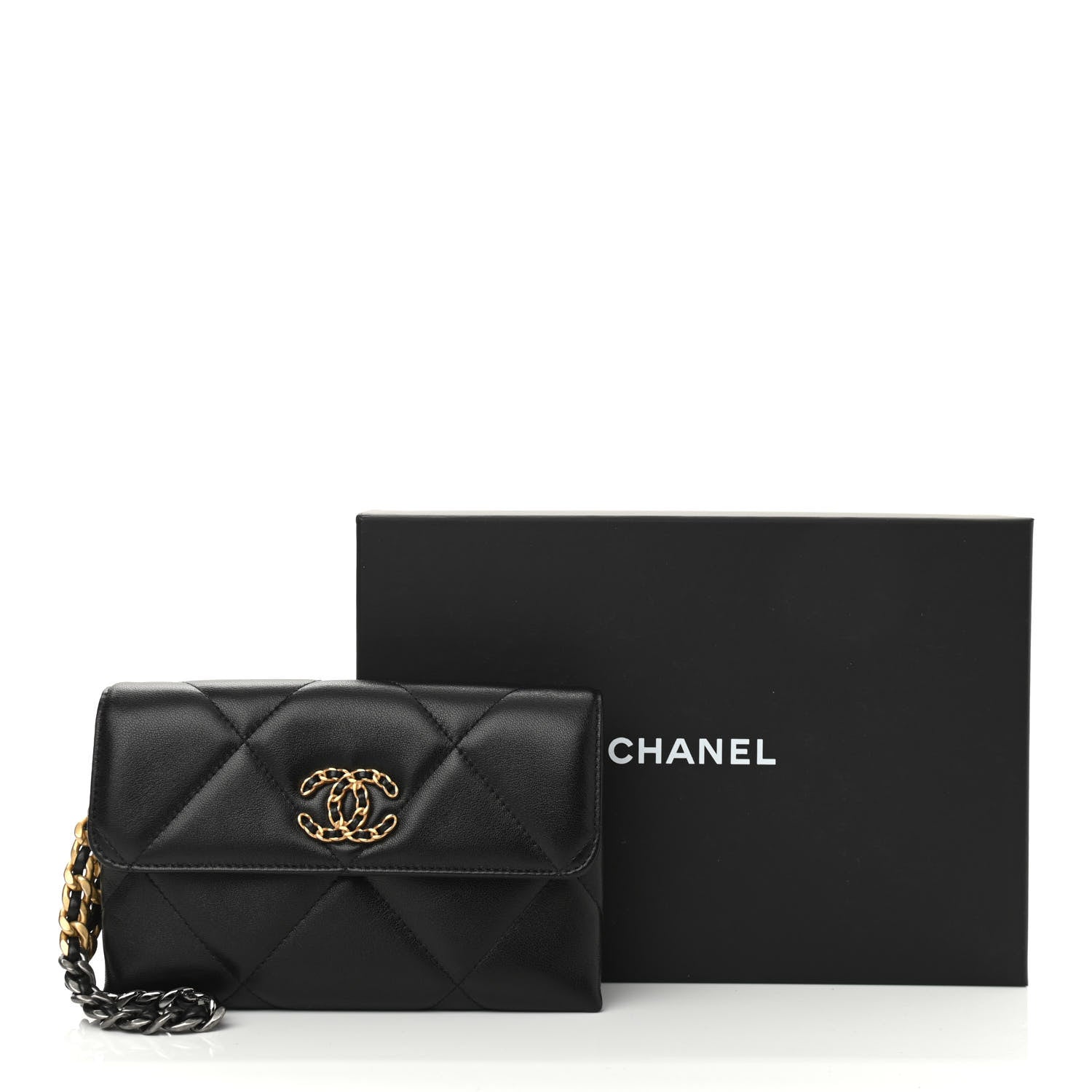 Chanel Lambskin Quilted Chanel 19 Flap Clutch Black 11 of 11