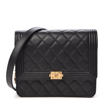 Chanel Calfskin Quilted Boy Square Wallet on Chain WOC Black 1 of 12