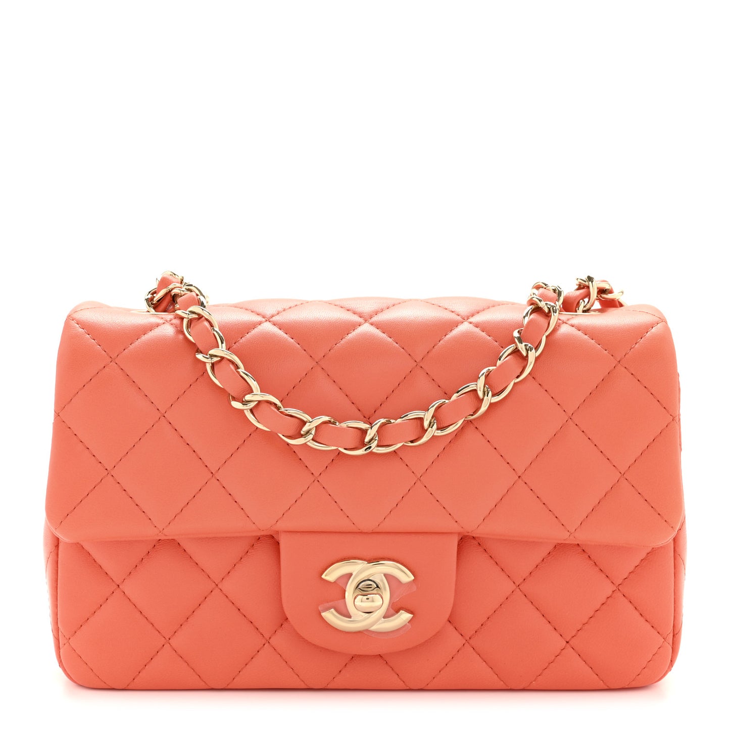 Lambskin Quilted Mini Rectangular Flap Orange
