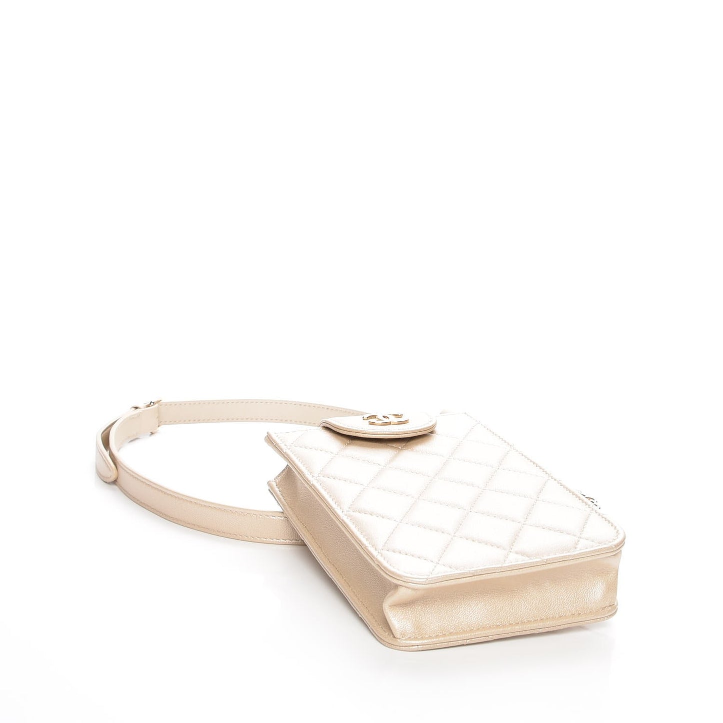 Metallic Lambskin Quilted CC Phone Holder Light Gold