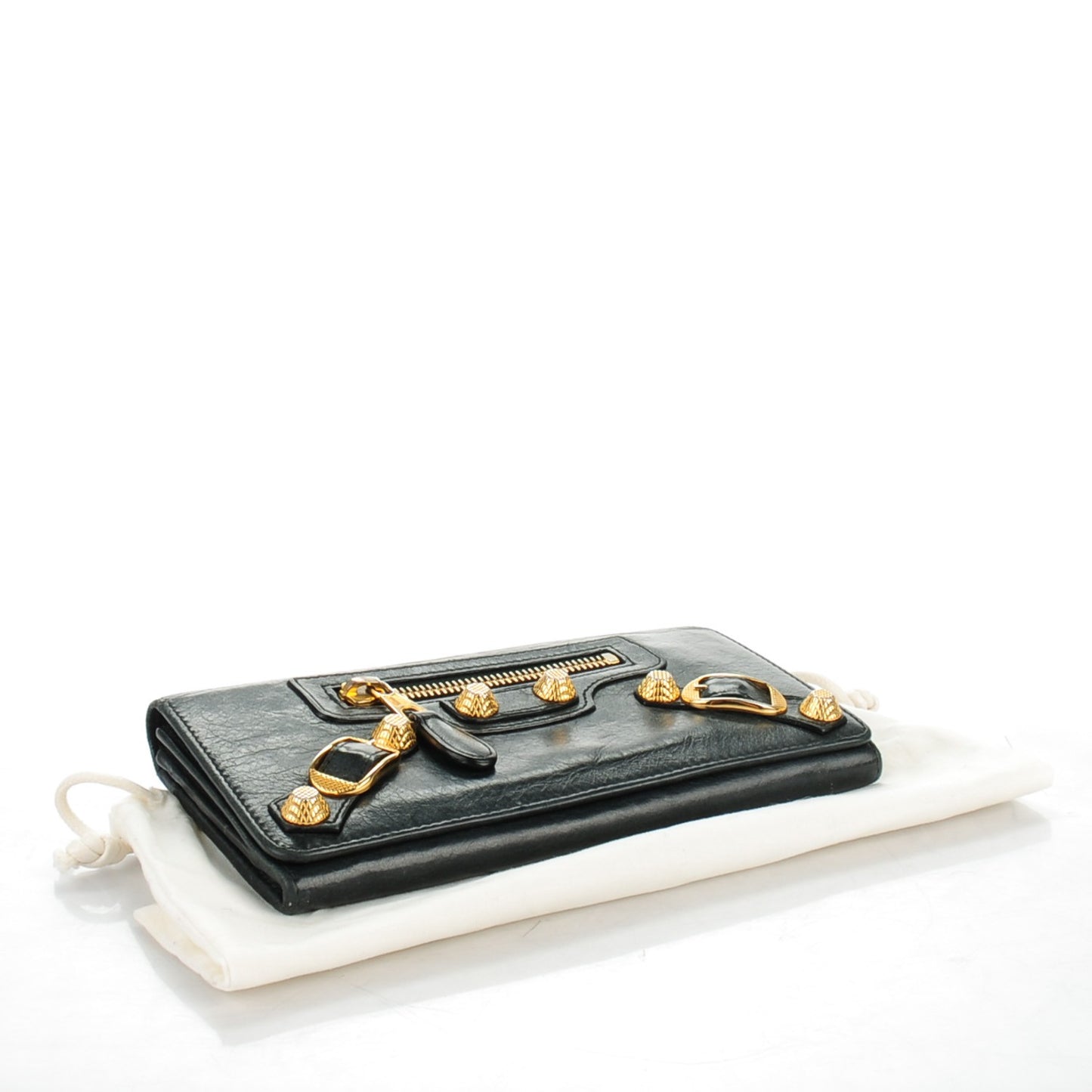 Agneau Giant 12 Gold Hardware Money Wallet Black