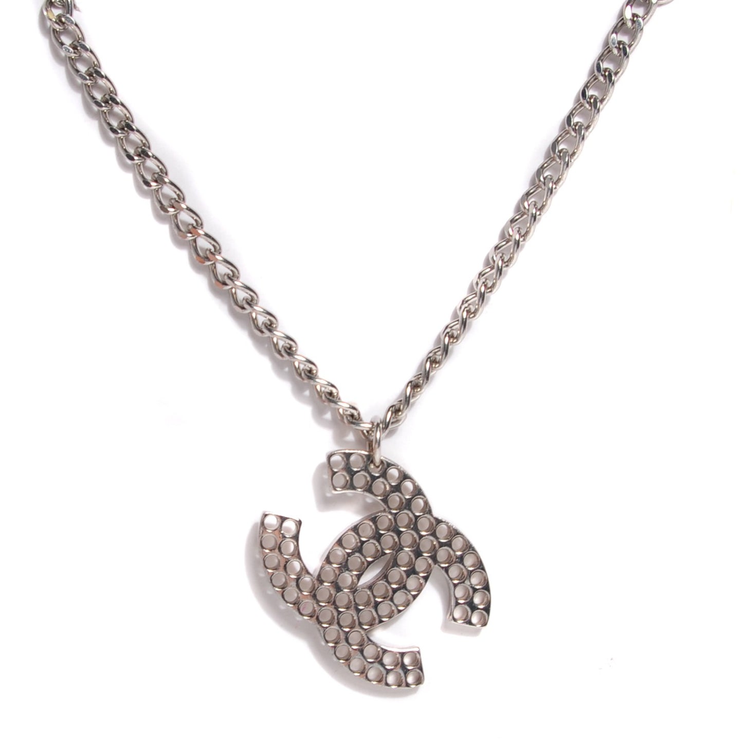Perforated CC Necklace Silver