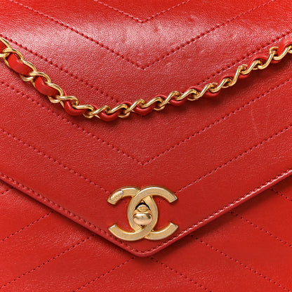 Chanel Lambskin Chevron Stitched Envelope Flap Bag Red 11 of 13