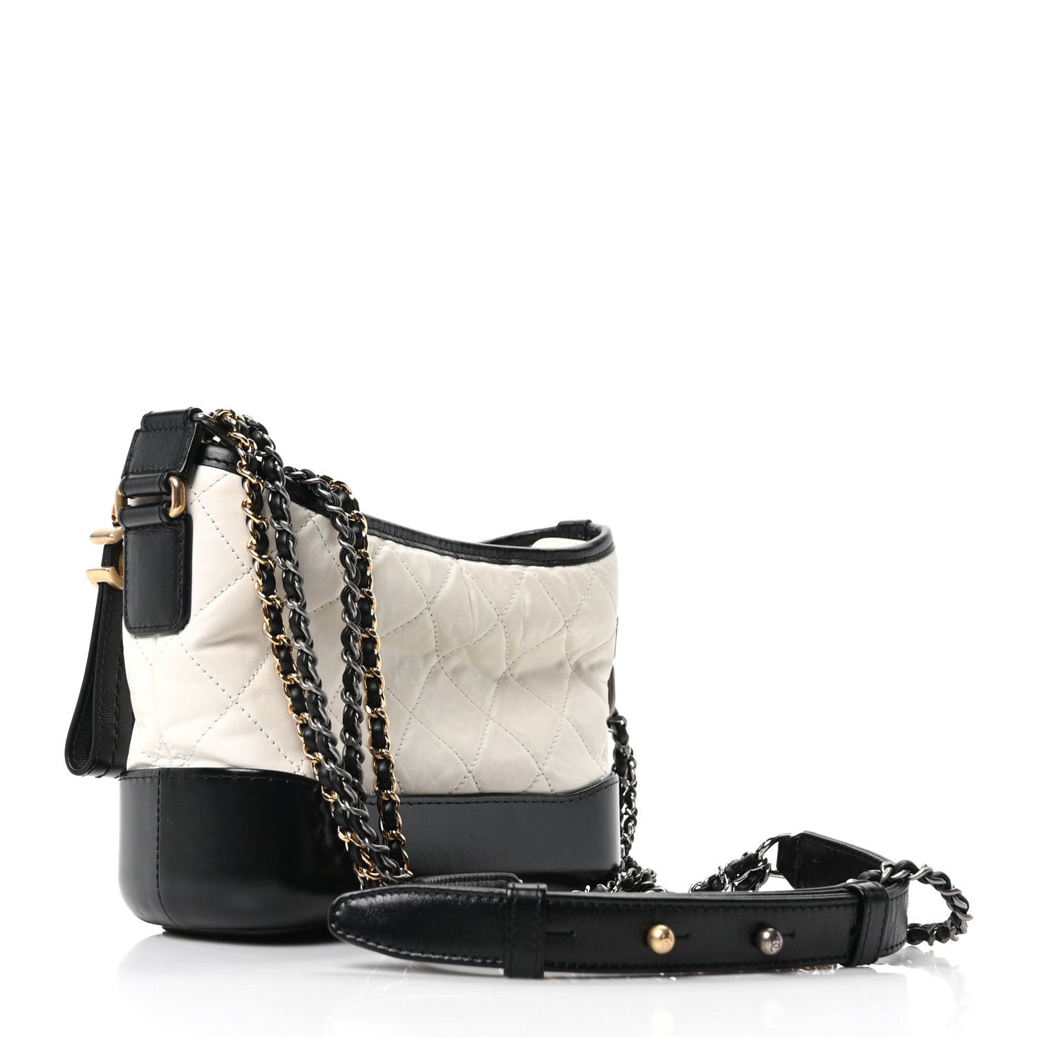 Chanel Aged Calfskin Quilted Small Gabrielle Hobo Black White 3 of 10