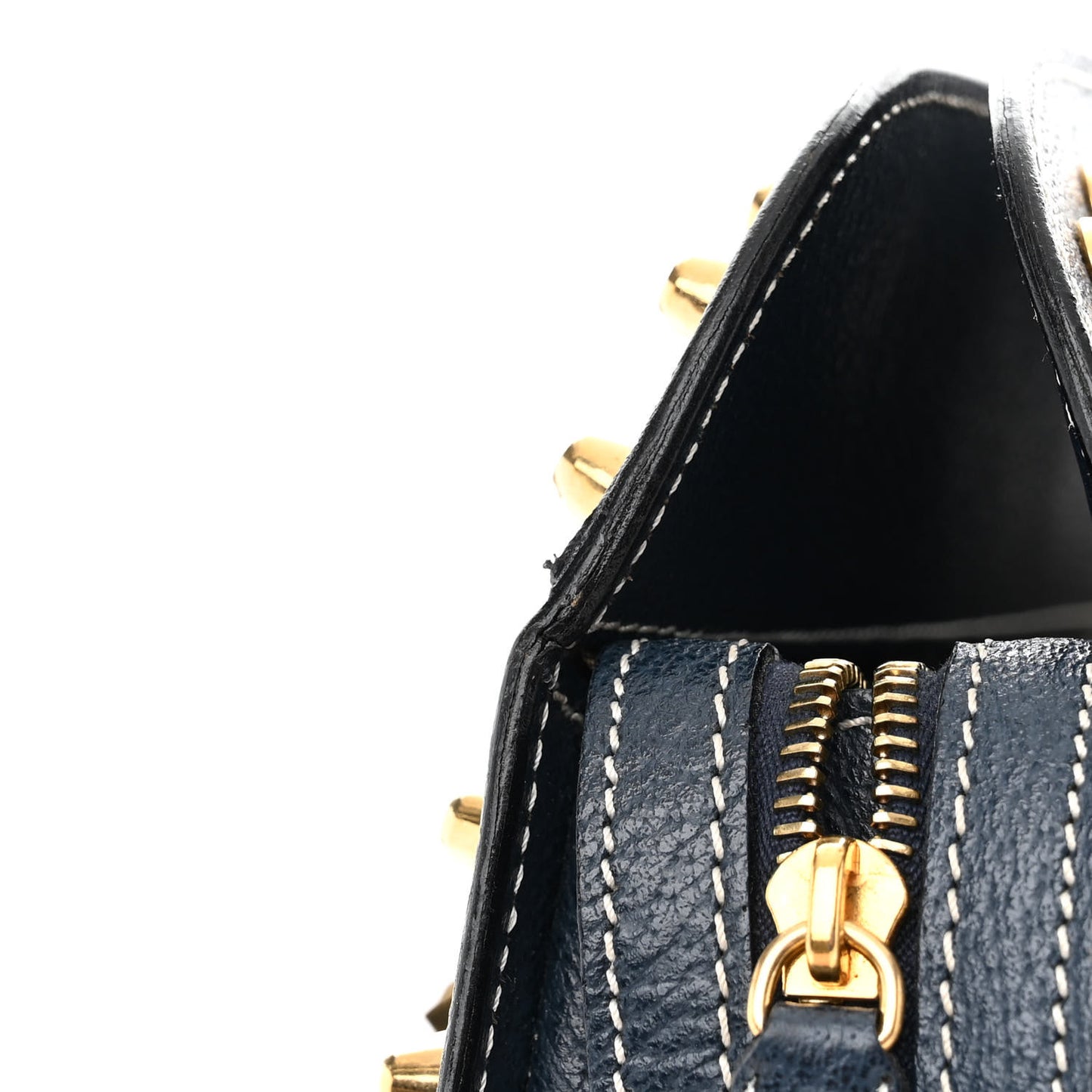 Zucchino Calfskin Studded Top Handle Satchel Tobacco Blue