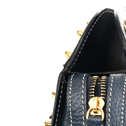 Fendi Zucchino Calfskin Studded Top Handle Satchel Tobacco Blue 12 of 15