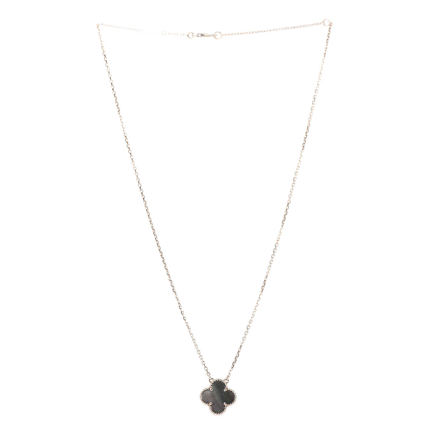18K Rose Gold Gray Mother of Pearl Vintage Alhambra Pendant Necklace