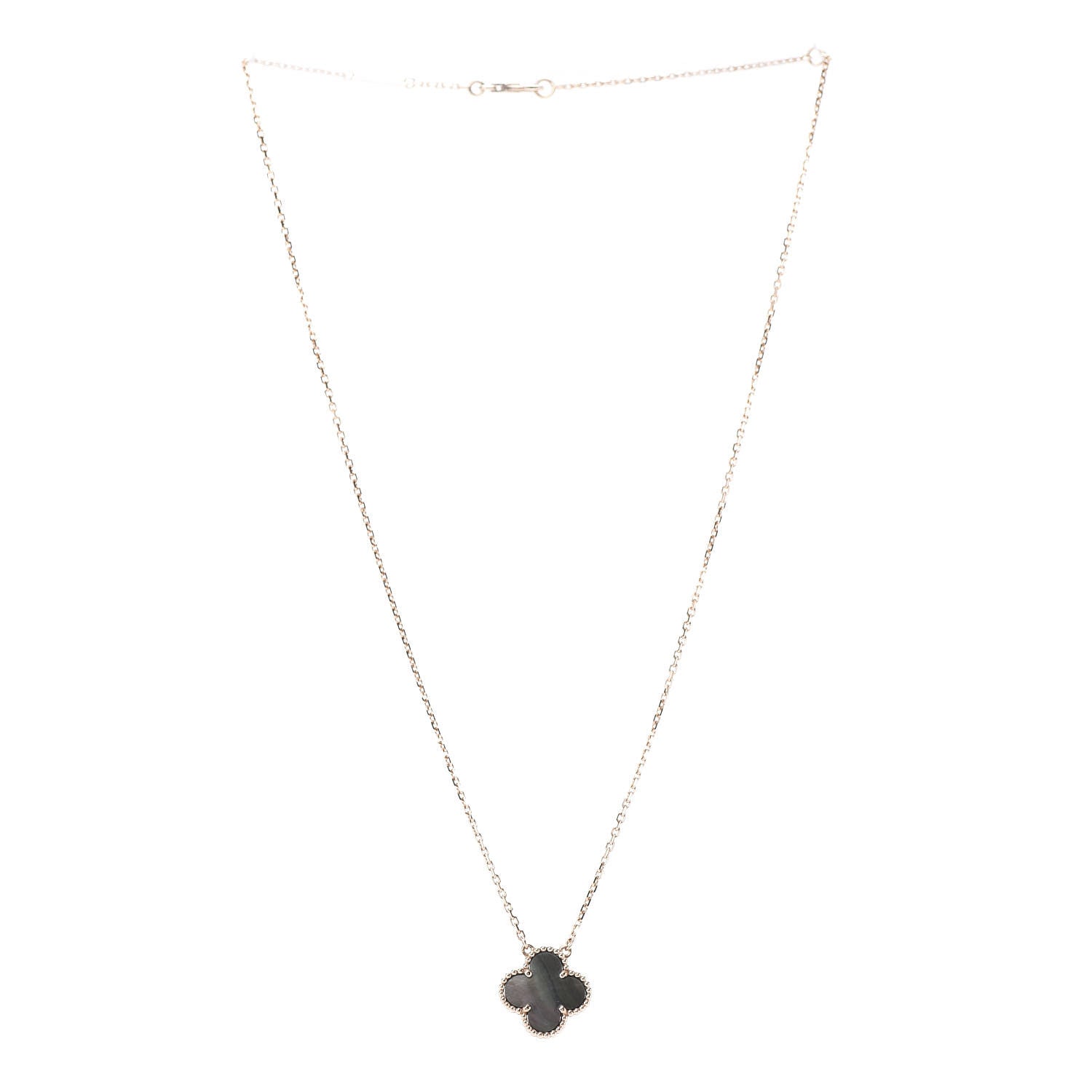 Van Cleef & Arpels 18K Rose Gold Gray Mother of Pearl Vintage Alhambra Pendant Necklace 3 of 6