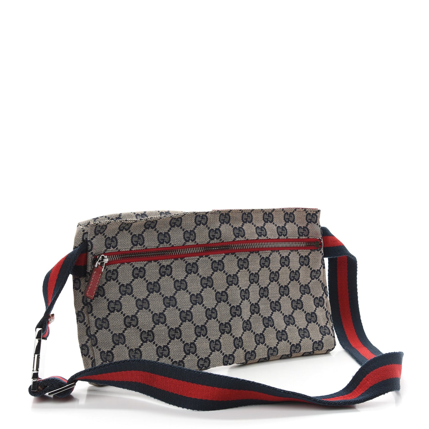 GG Monogram Web Double Pocket Belt Bag Navy Red