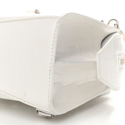 Balenciaga Semi Shiny Calfskin Crocodile Embossed Neo Classic Silver Hardware Mini City White 8 of 9