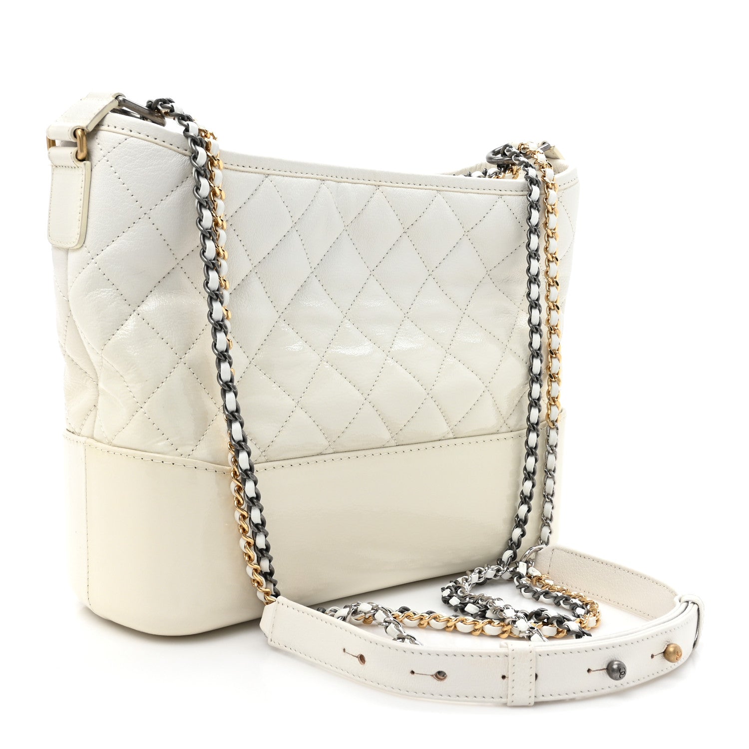 Chanel Patent Goatskin Quilted Medium Gabrielle Hobo White 3 of 11
