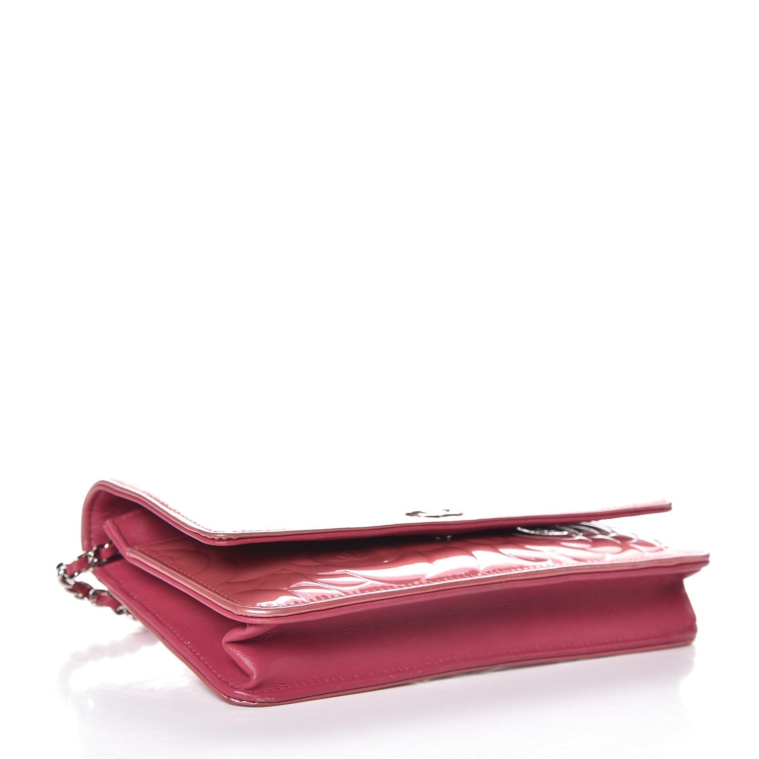 Chanel Patent Camellia Embossed Wallet on Chain WOC Rose 4 of 11