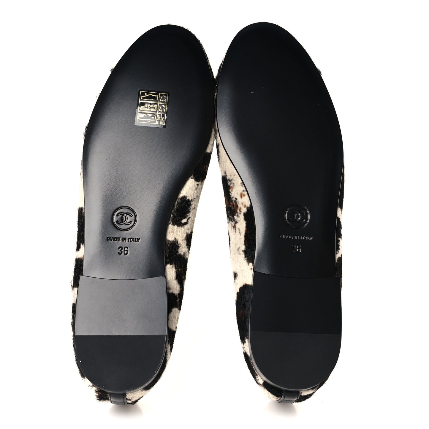 Pony Hair Calfskin Cap Toe CC Ballerina Flats 36 White Brown Black