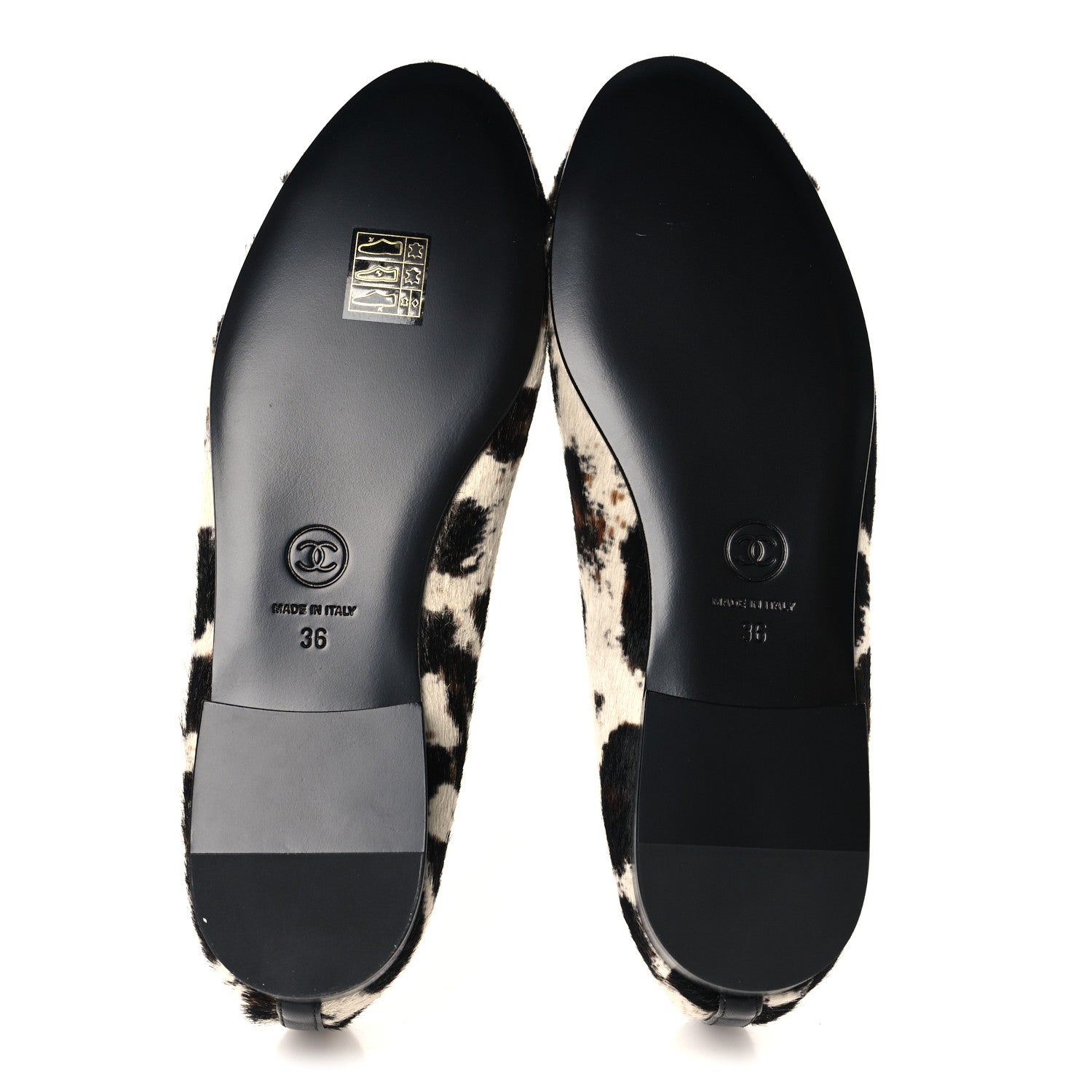 Chanel Pony Hair Calfskin Cap Toe CC Ballerina Flats 36 White Brown Black 6 of 10
