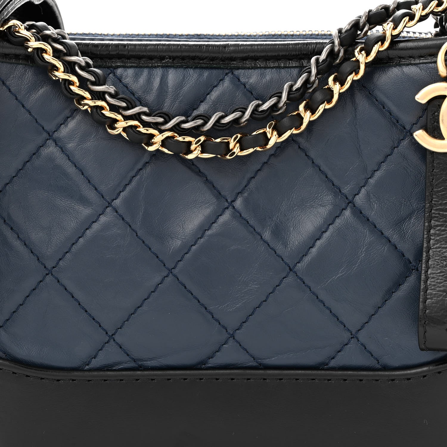 Chanel Aged Calfskin Quilted Small Gabrielle Hobo Navy Black 8 of 10