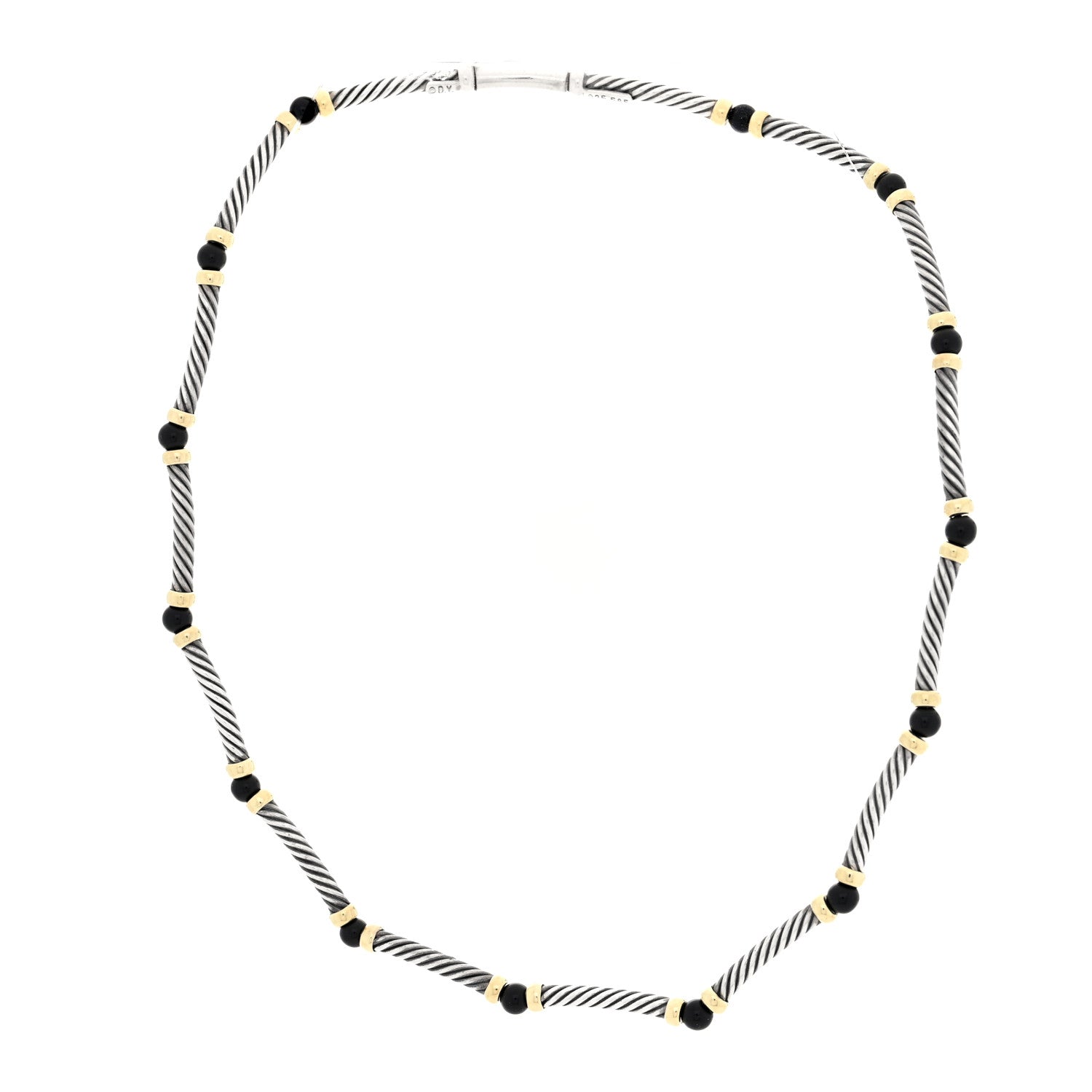 David Yurman Sterling Silver 14K Yellow Gold Black Onyx Hampton Cable Choker Necklace 3 of 4