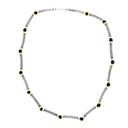 David Yurman Sterling Silver 14K Yellow Gold Black Onyx Hampton Cable Choker Necklace 3 of 4