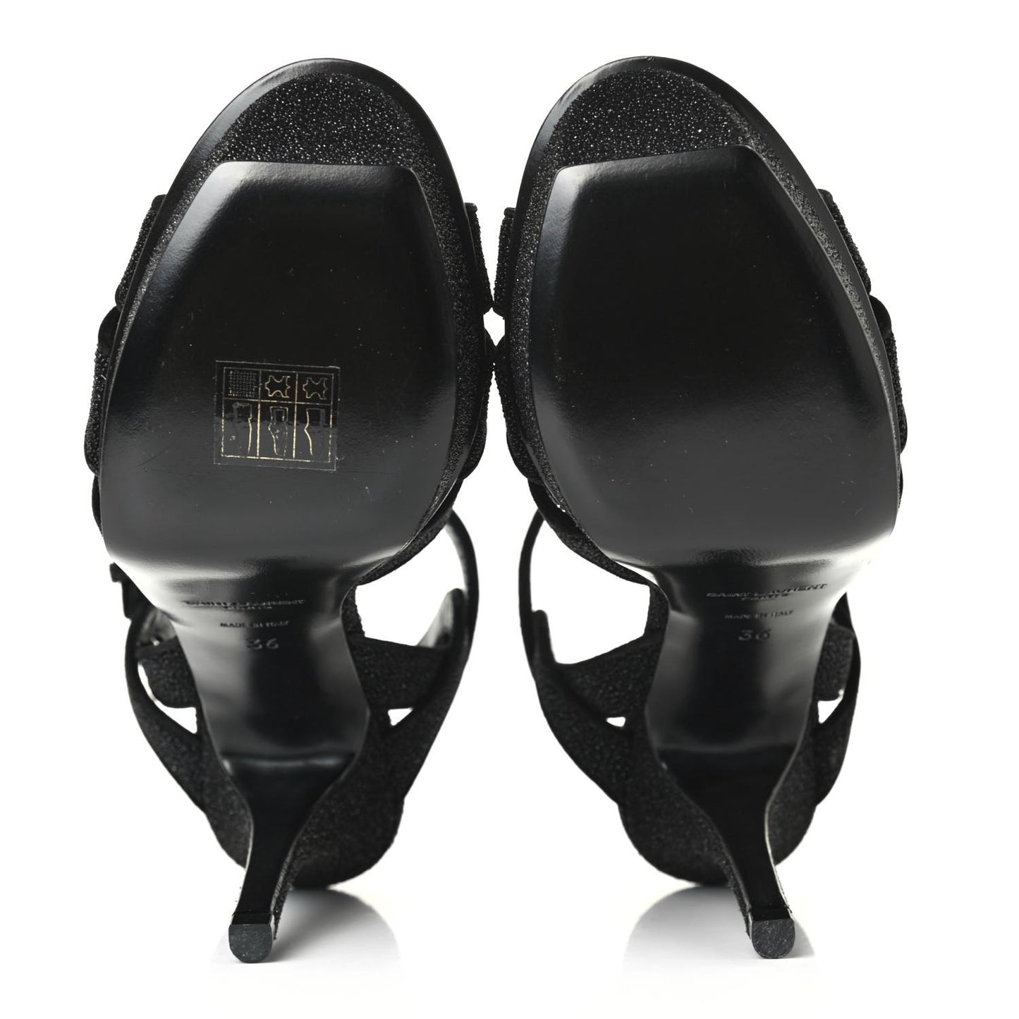 Glitter Effect Calfskin Tribute 75 Platform Sandals 36 Black