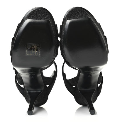 Saint Laurent Glitter Effect Calfskin Tribute 75 Platform Sandals 36 Black 4 of 4
