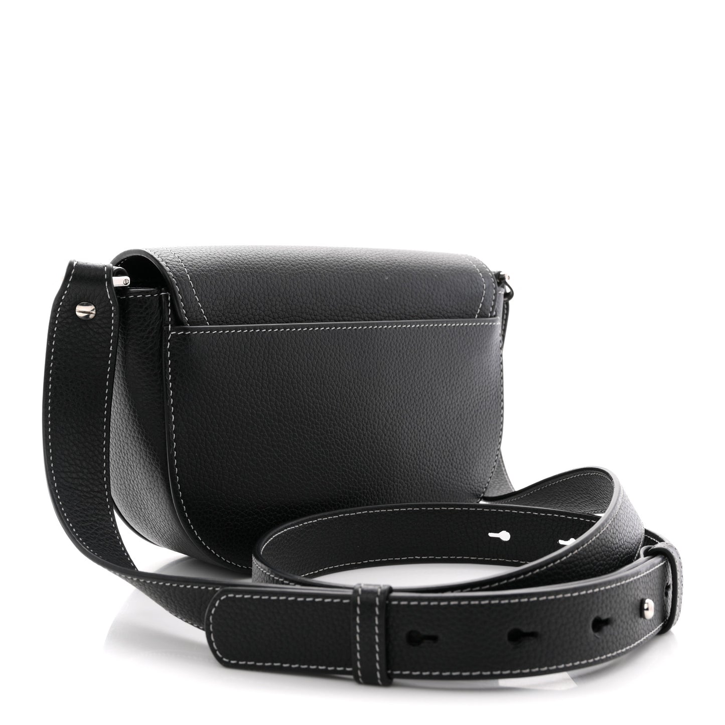 Grained Calfskin Saddle Messenger Bag With Strap Black