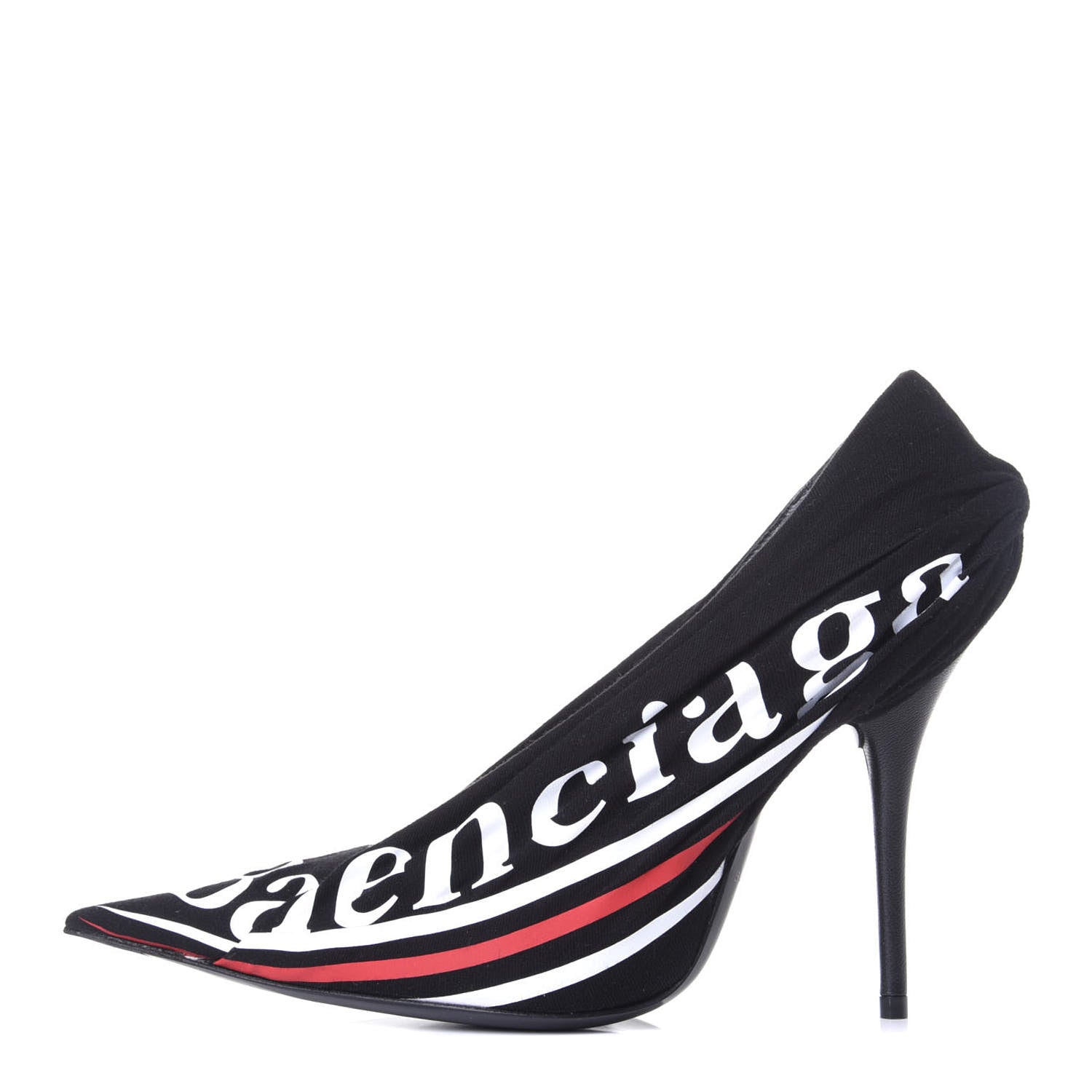 Balenciaga Jersey Crepe Political Campaign Logo Knife 115 Pointed Pumps 38 Black White Rouge 1 of 11