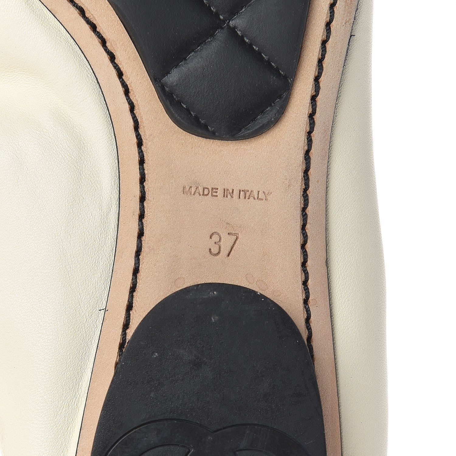 Chanel Lambskin CC Elastic Cap Toe Ballerina Flats 37 Off White Black 8 of 16