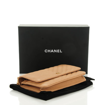 Chanel Calfskin Chevron Quilted Wallet On Chain WOC Beige 4 of 8