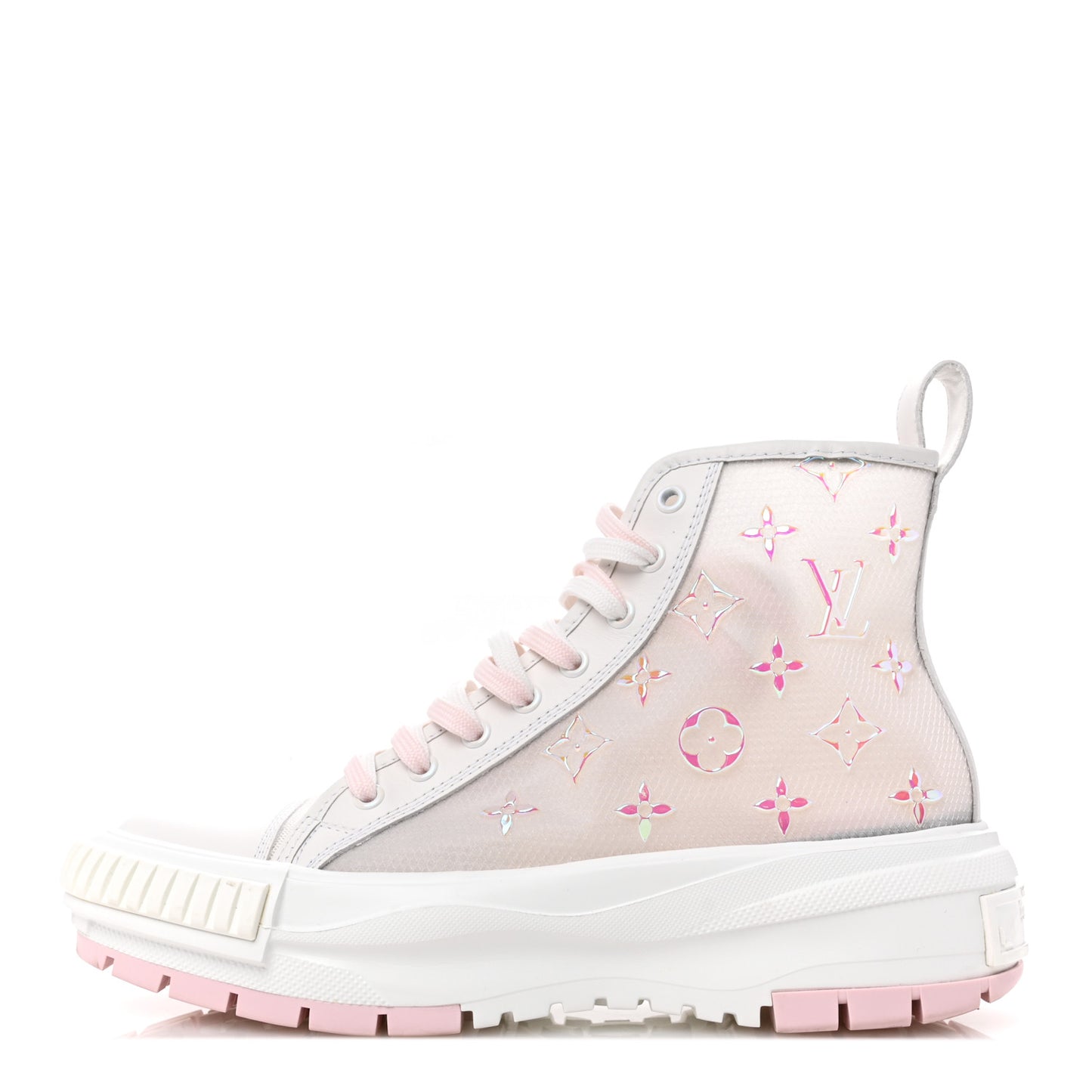Iridescent Technical Mesh Monogram LV Squad Sneaker Boots 38.5 Rose Clair