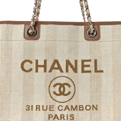 Chanel Mixed Fibers Calfskin Striped Small Deauville Tote Beige 8 of 10