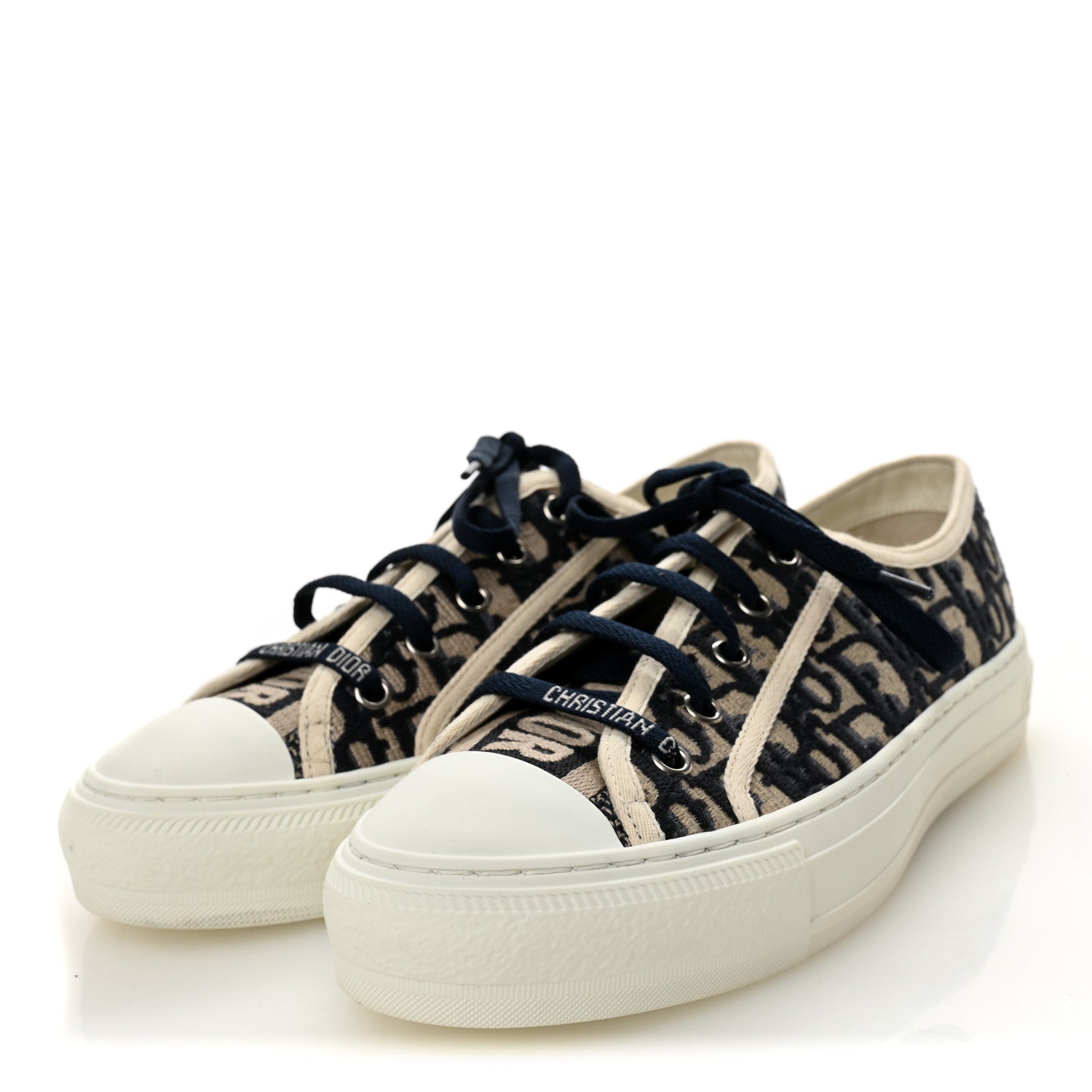 Christian Dior Canvas Oblique Walk'N'Dior Low Top Sneakers 38.5 Deep Blue 4 of 9