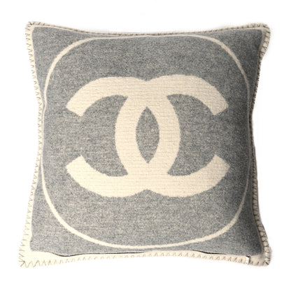 Chanel Merino Wool Cashmere CC Pillow Grey Off White 2 of 3