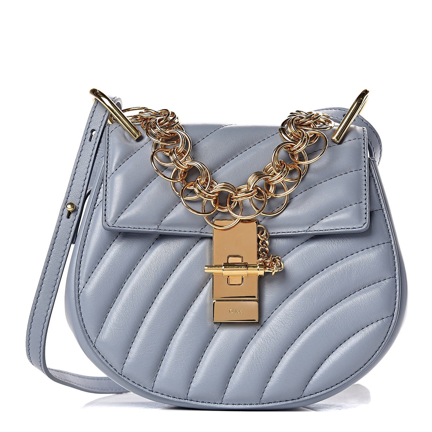 Calfskin Quilted Mini Drew Bijou Shoulder Bag Washed Blue