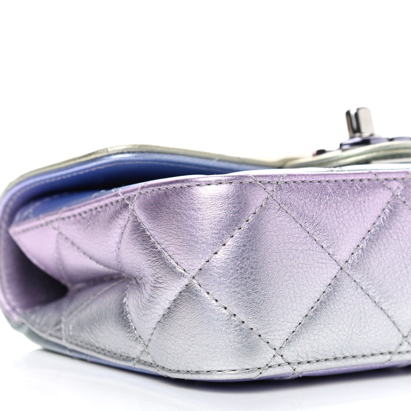 Gradient Metallic Calfskin Quilted Clutch Silver Blue Yellow Purple