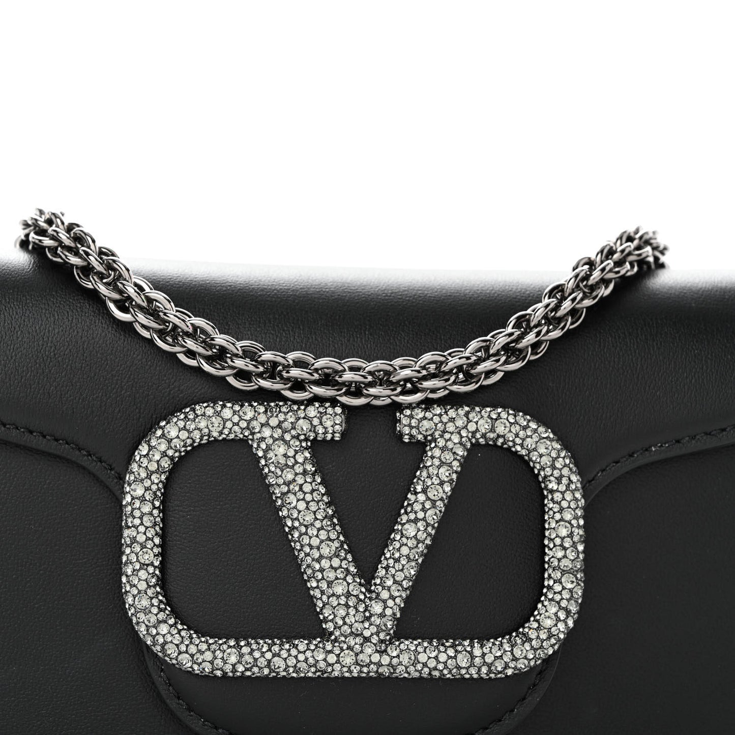 Calfskin Crystal Vlogo Small Loco Shoulder Bag Black