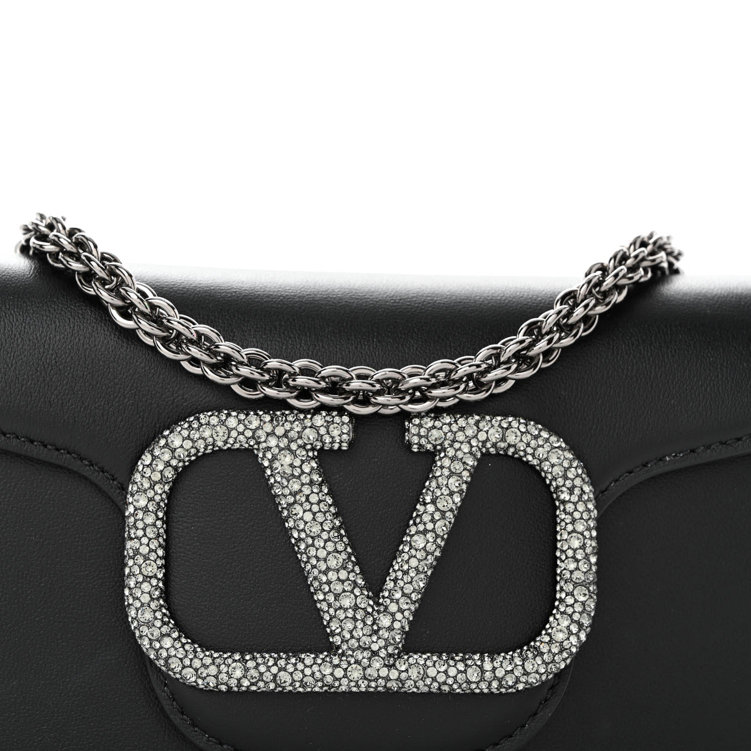 Valentino Garavani Calfskin Crystal Vlogo Small Loco Shoulder Bag Black 7 of 9