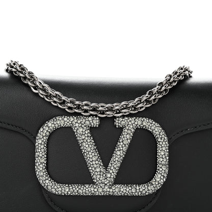 Valentino Garavani Calfskin Crystal Vlogo Small Loco Shoulder Bag Black 7 of 9