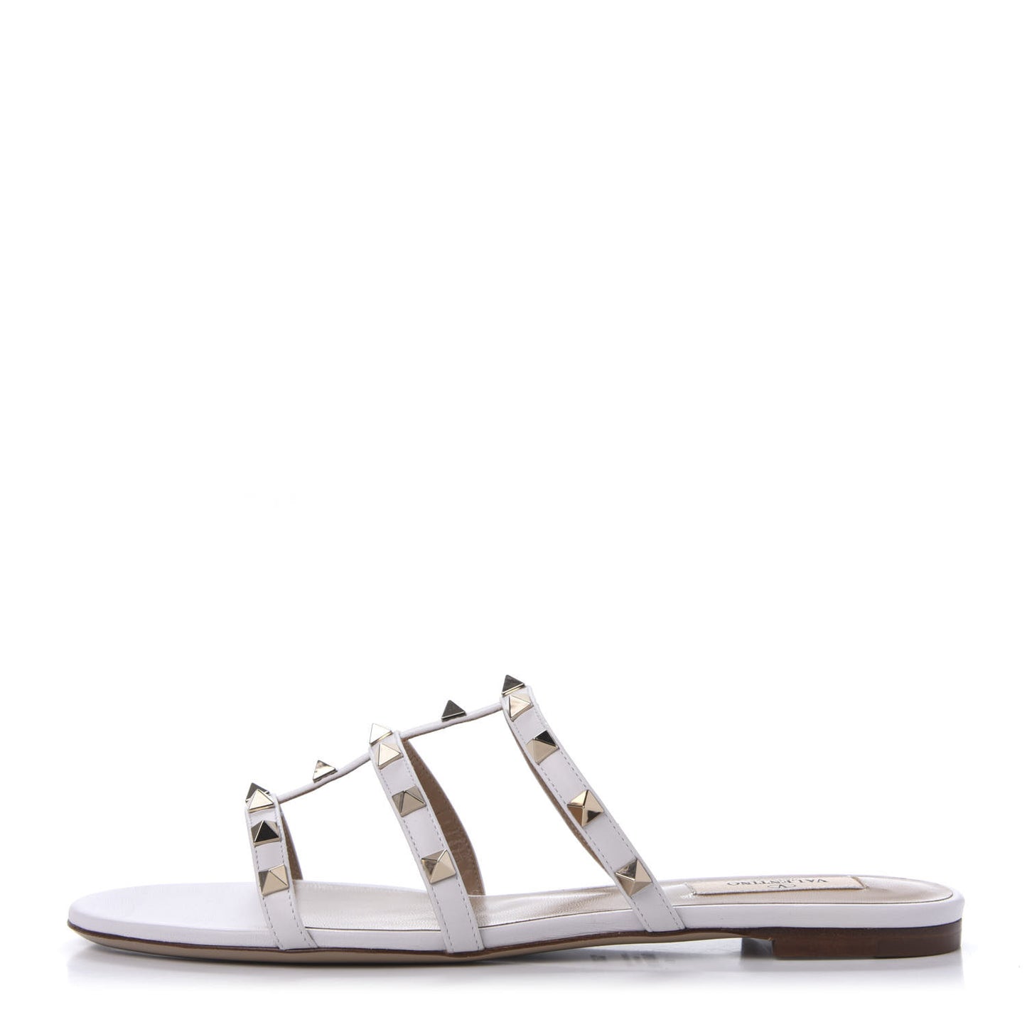 Calfskin Rockstud Caged Flat Slide Sandals 39.5 White