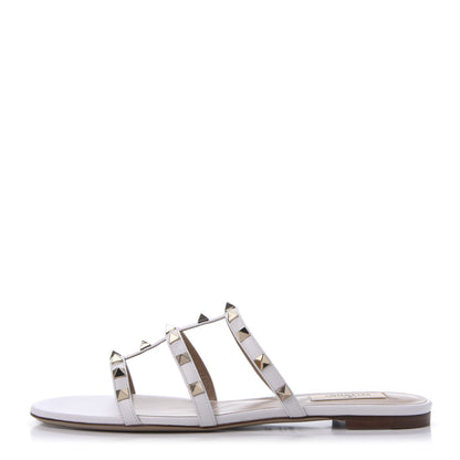 Valentino Garavani Calfskin Rockstud Caged Flat Slide Sandals 39.5 White 1 of 9