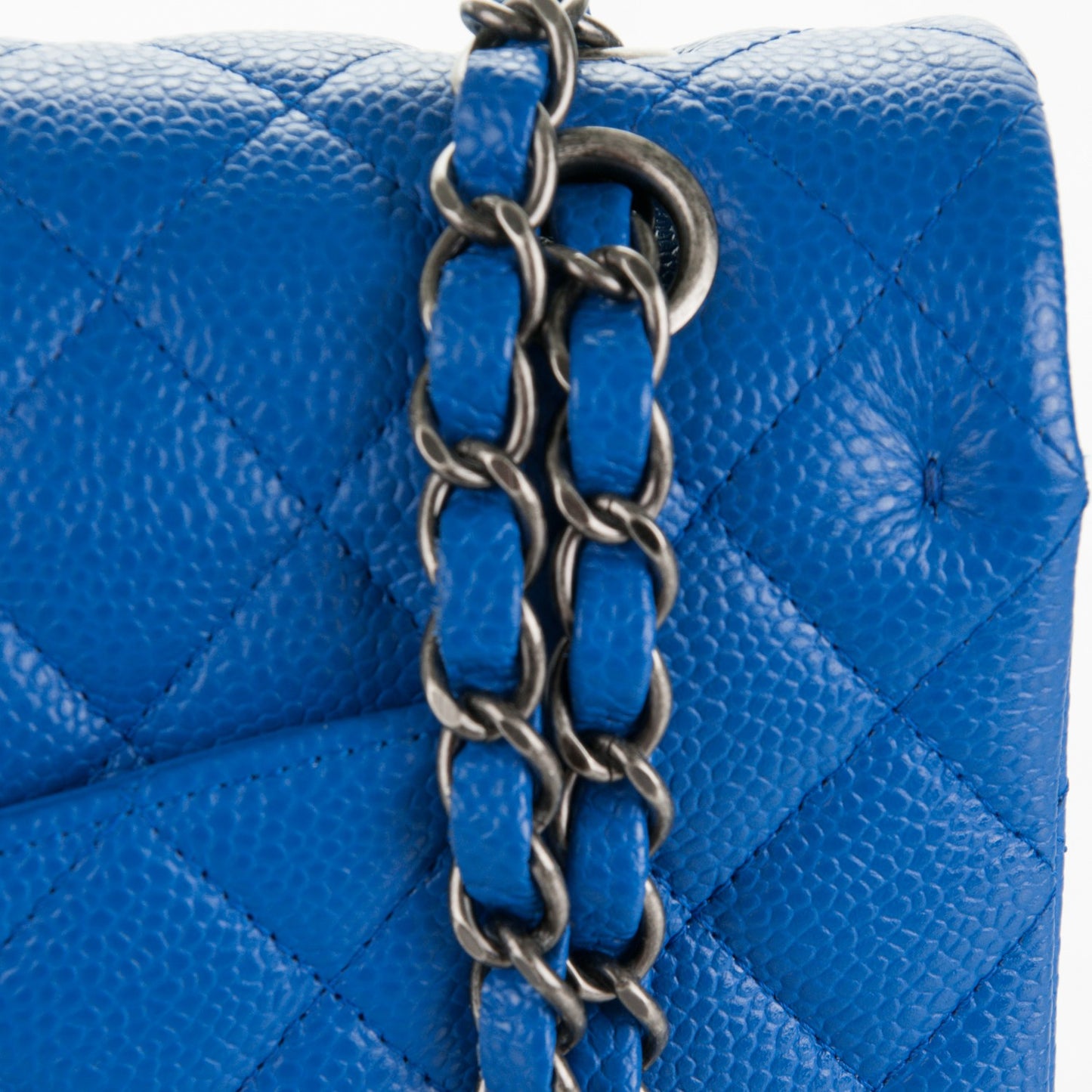 Caviar Quilted Medium Double Flap Blue