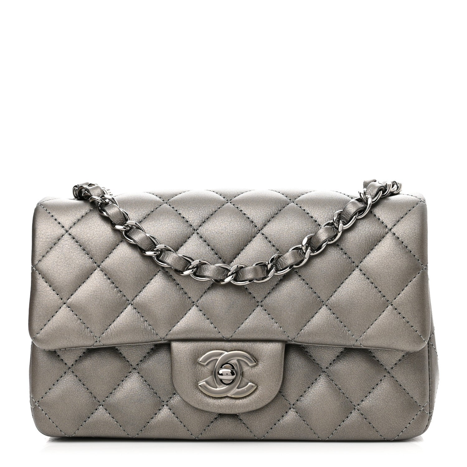 Chanel Metallic Lambskin Quilted Mini Rectangular Flap Ruthenium 1 of 9