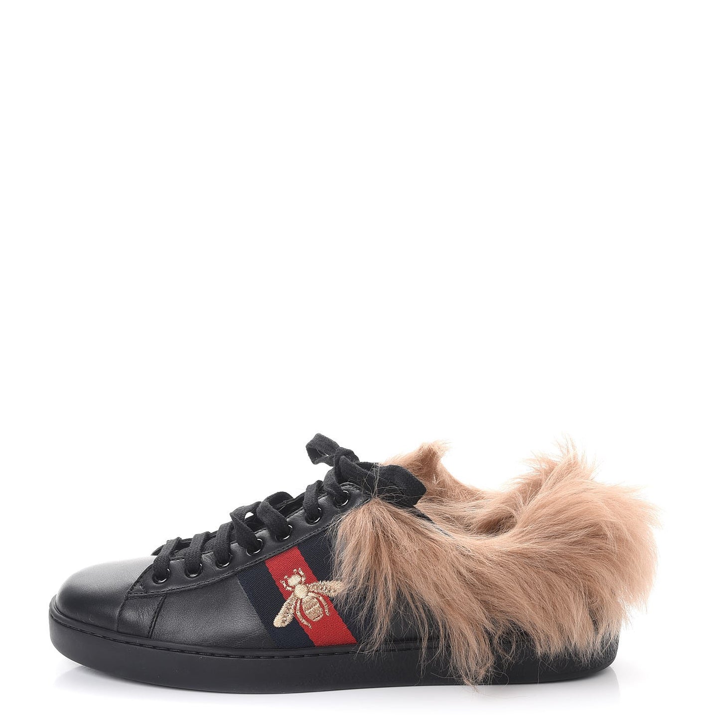 Calfskin Wool Web Bee Embroidered Mens Ace Sneakers 8.5 Black