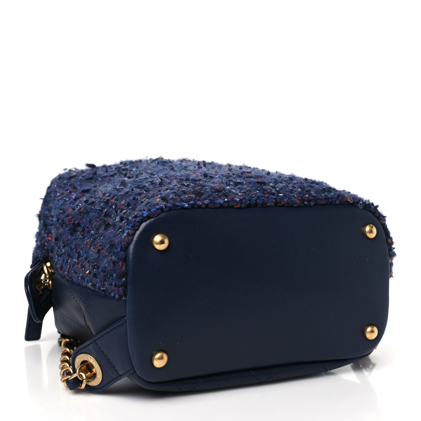 Tweed Calfskin Stitched Frame Backpack Navy