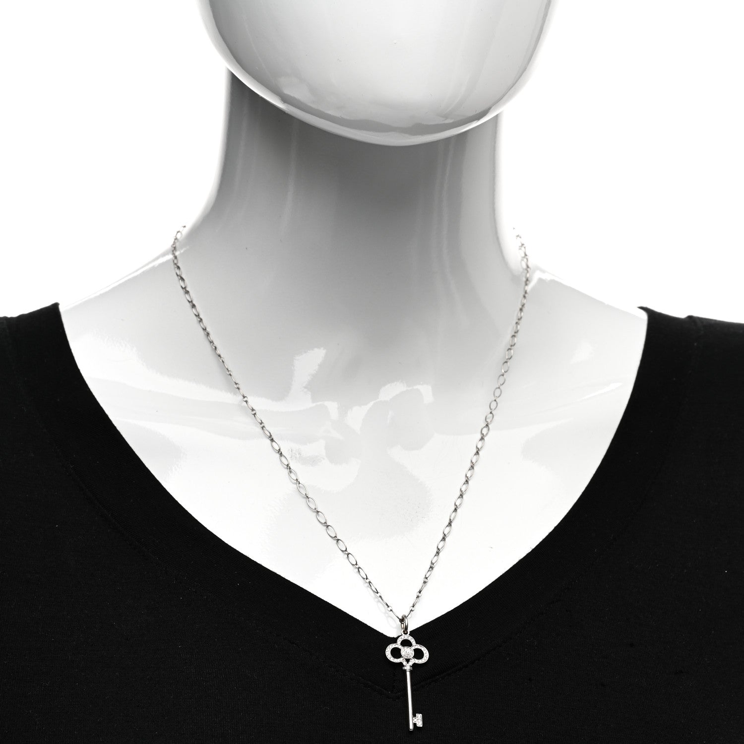 Tiffany 18K White Gold Diamond Mini Crown Key Pendant Necklace 2 of 4