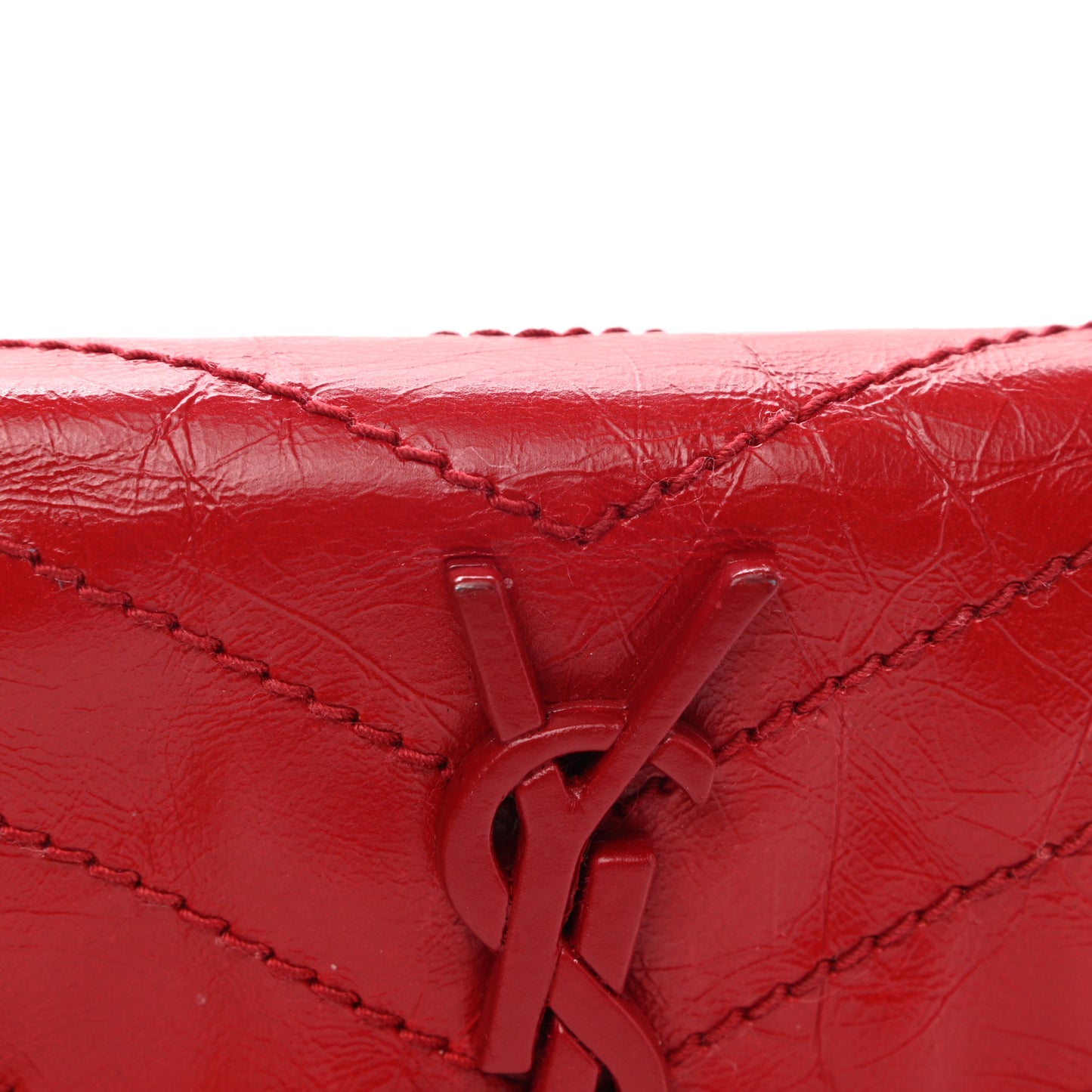 Crinkled Calfskin Matelasse Monogram Niki Compact Wallet Red