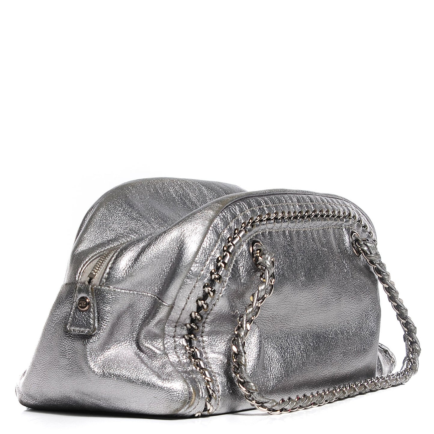 Metallic Goatskin Medium Luxe Ligne Bowler Silver