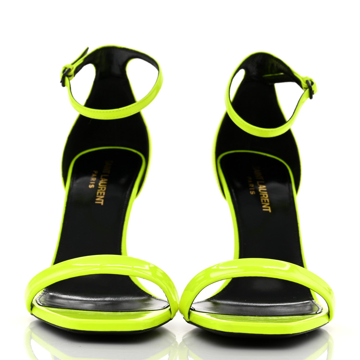 Saint Laurent Patent Calfskin Amber 105 Ankle Strap Sandals 39 Yellow Fluo 2 of 9
