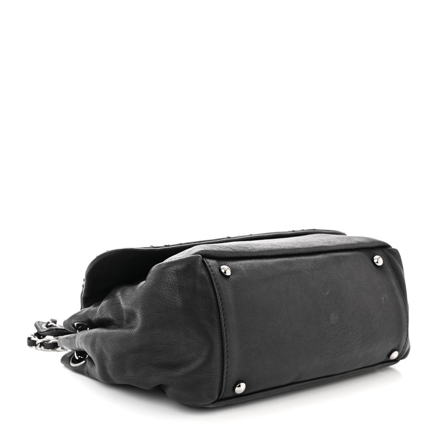 Calfskin Diamond Stitch Accordion Flap Black