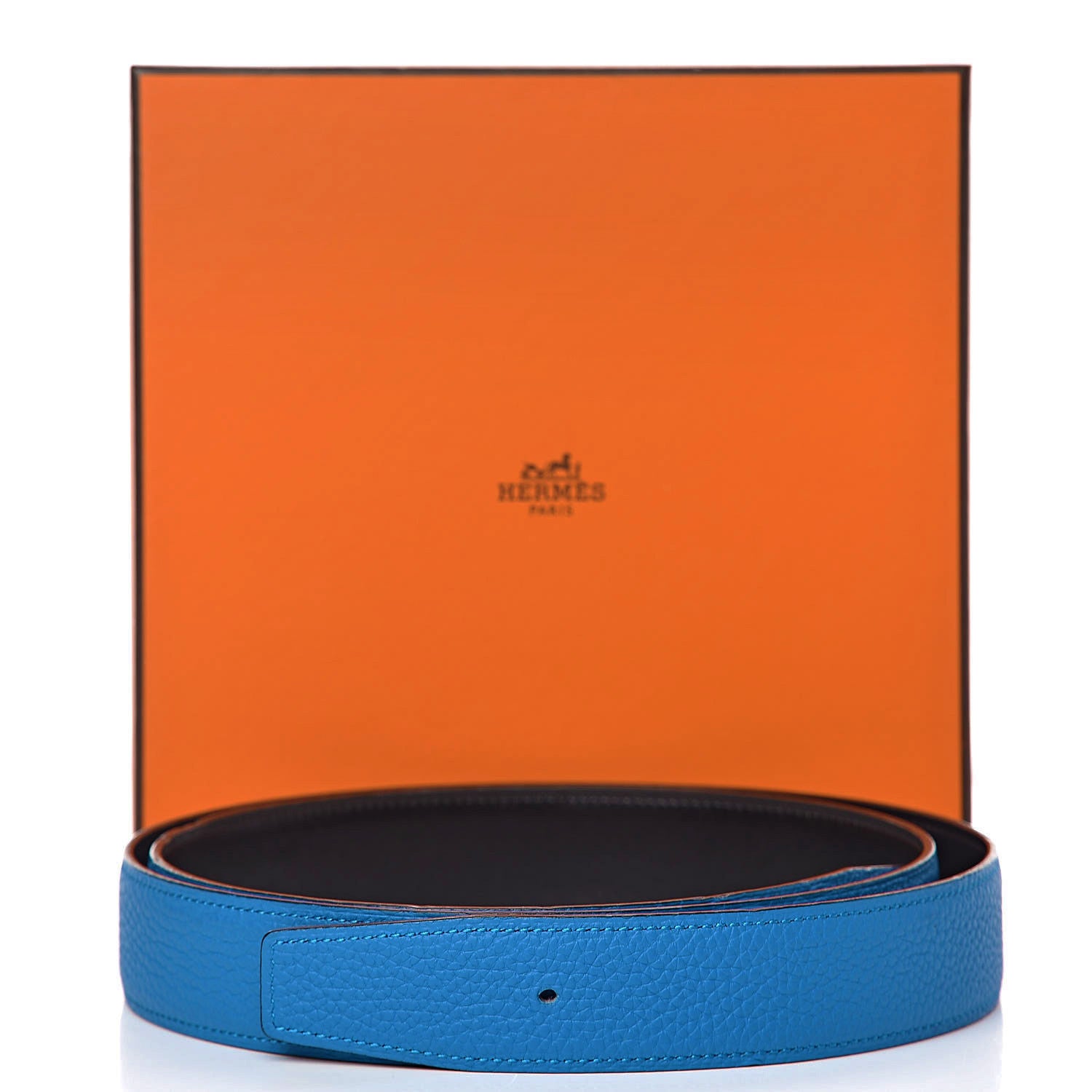 Hermes Box Togo 32mm Belt Strap 110 Black Bleu Zanzibar 6 of 6