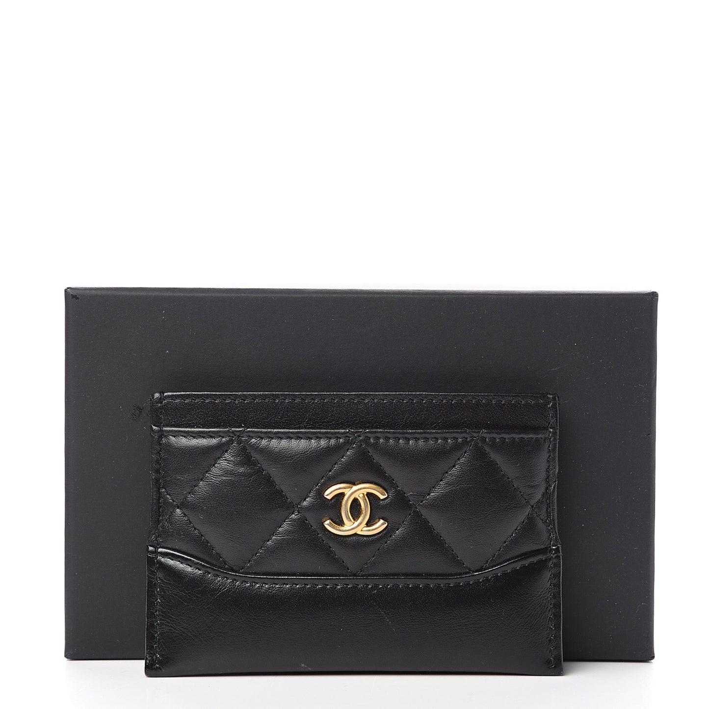 Aged Calfskin Quilted Gabrielle Card Holder Black